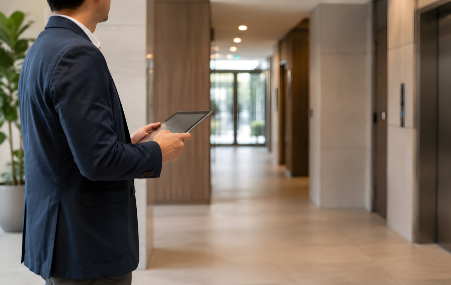 Property Manager inspecting a modern block
