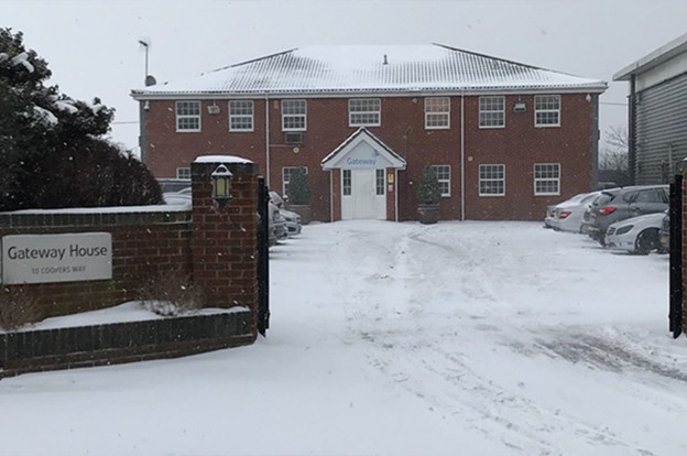 Gateway office covered in snow