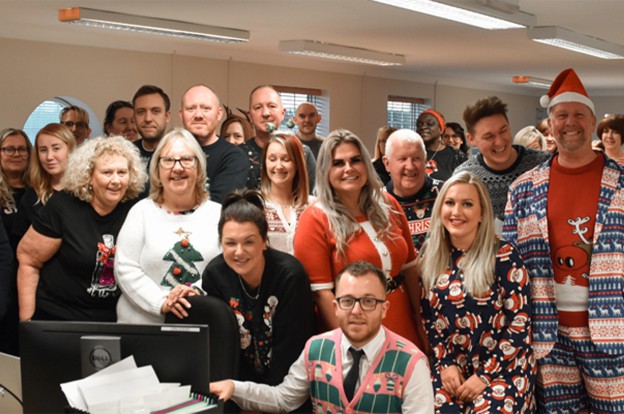 Gateway employees wearing Christmas jumpers