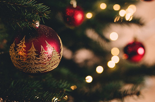 Christmas balls decoration hanging from tree