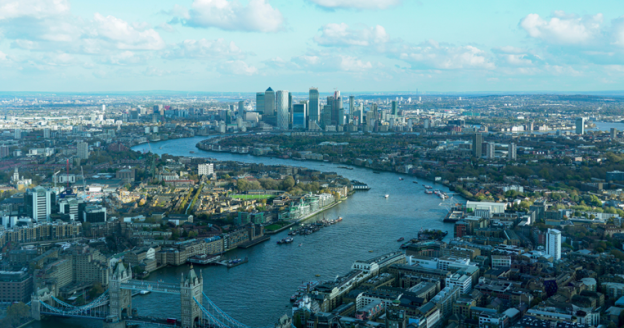 Ariel view of London city Financial Hub