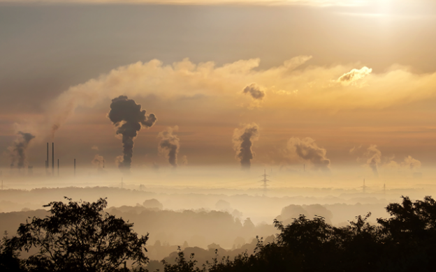 Horizon of power plants emitted carbon fumes