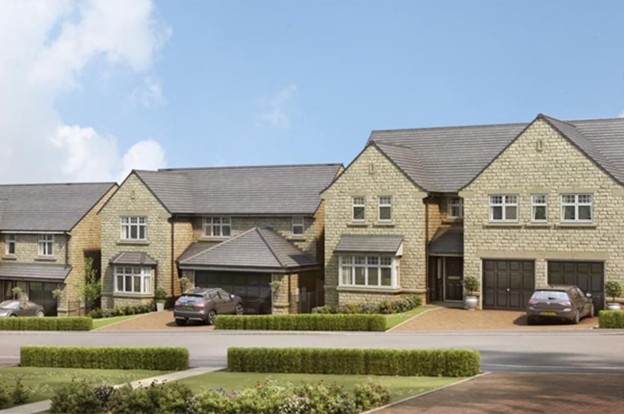 External view of semi-detached houses driveways