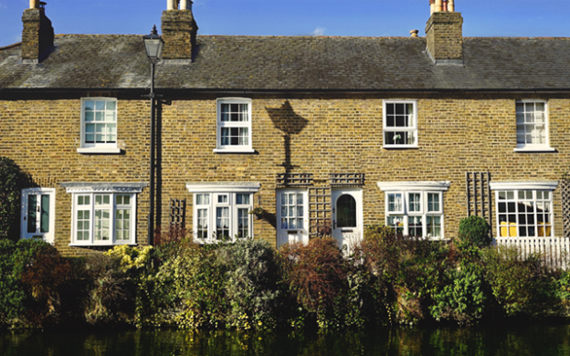 Riverbank of terraced houses