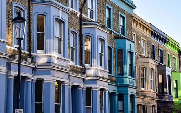 Line of semi-detached properties on street road