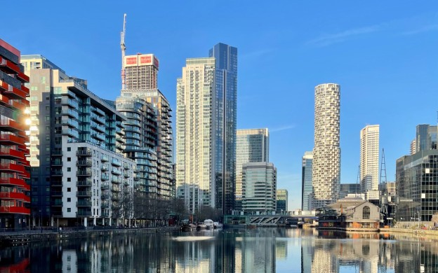 Buildings along riverbank